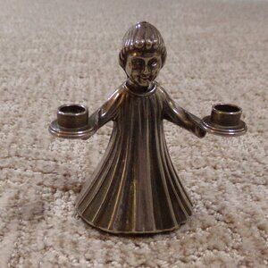Vintage Pewter Choir Boy Girl Figurine Christmas Candle Holder Decoration Italy